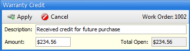 VendorWarrantyApplyCredit
